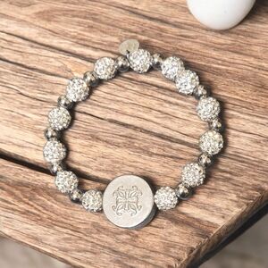 Rustic Cuff Sparkling Silver Bracelet With Silver Charm